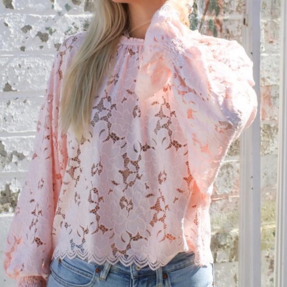 New Free People Olivia Pink Lace Top - Picture 2 of 7